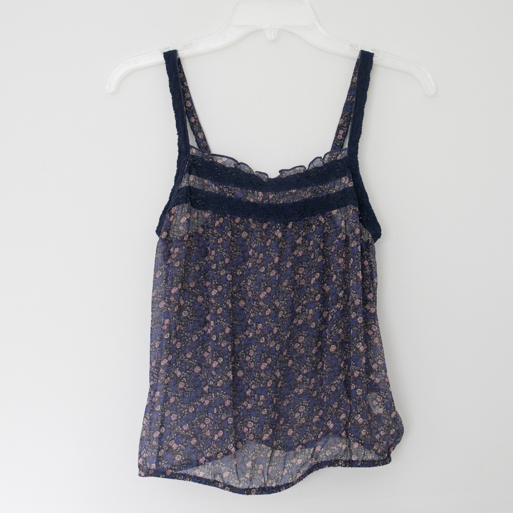 Z AE Sheer floral lace tank top Elastic bottom